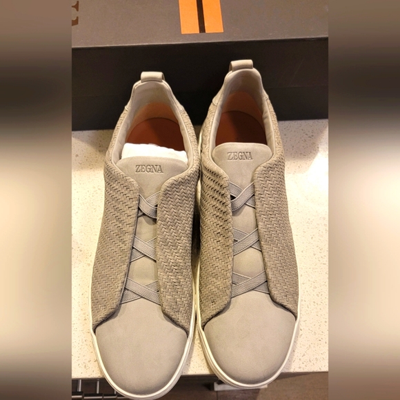 Zegna Men's Light Grey PELLETESSUTA™ Triple Stitch™ Low Top Sneakers sz 13 - Picture 1 of 7